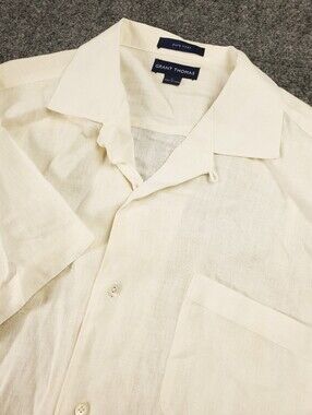 Grant Thomas 100% Linen Camp Shirt Large Cream Short Sleeve Button Up Resort
